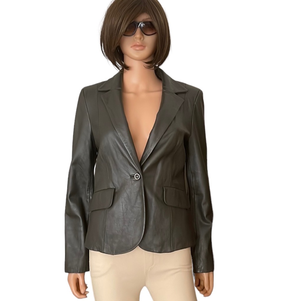 NWOT Kasper gunmetal leather blazer jacket